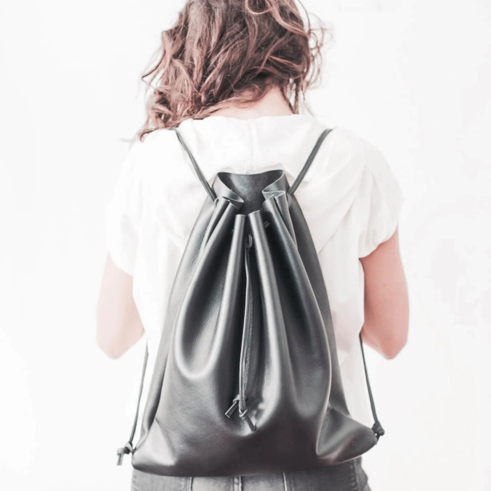 Leather Backpack " Roomy " - Black Color - Image 5