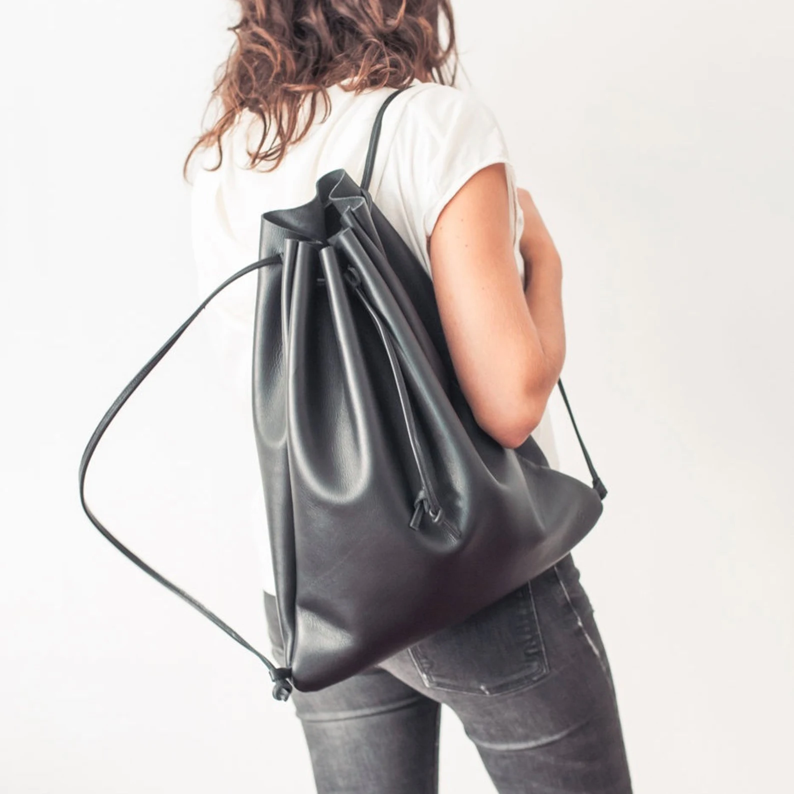 Leather Backpack " Roomy " - Black Color - Image 4