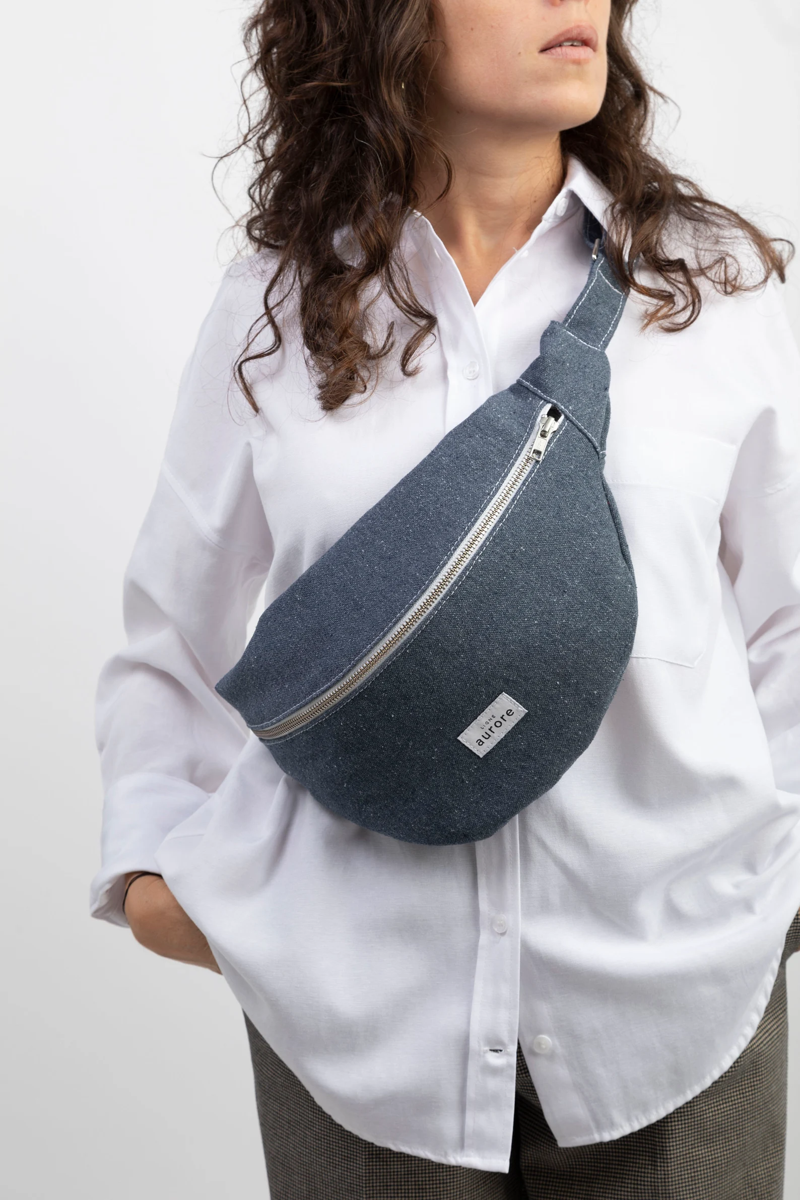 XL banana bag, chest bag - denim blue cotton fabric - Image 2