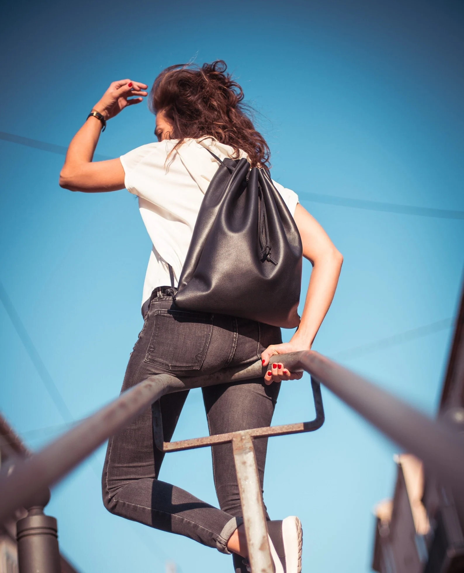 Leather Backpack " Roomy " - Black Color