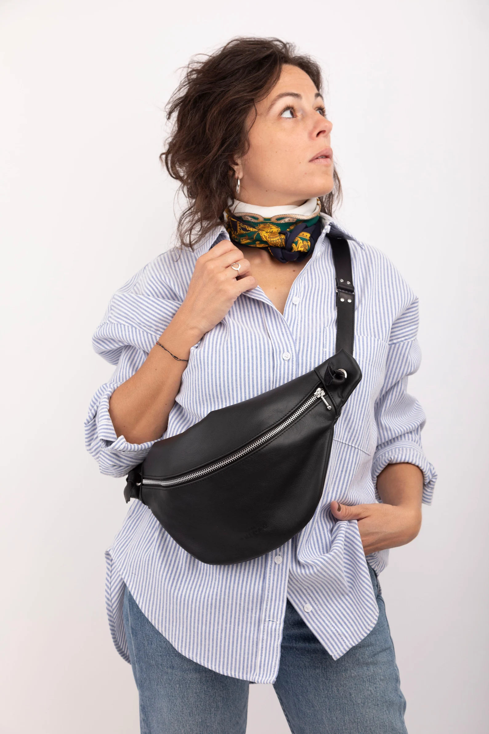 XL fanny pack, chest bag, black leather - Image 3