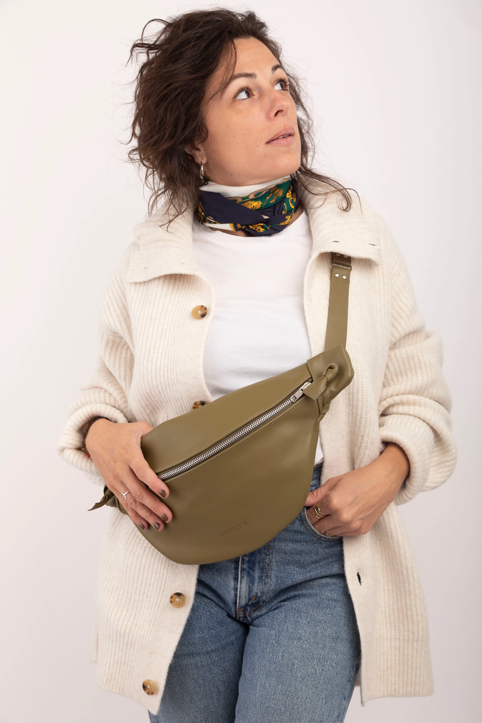 XL fanny pack, chest bag, khaki leather - Image 3