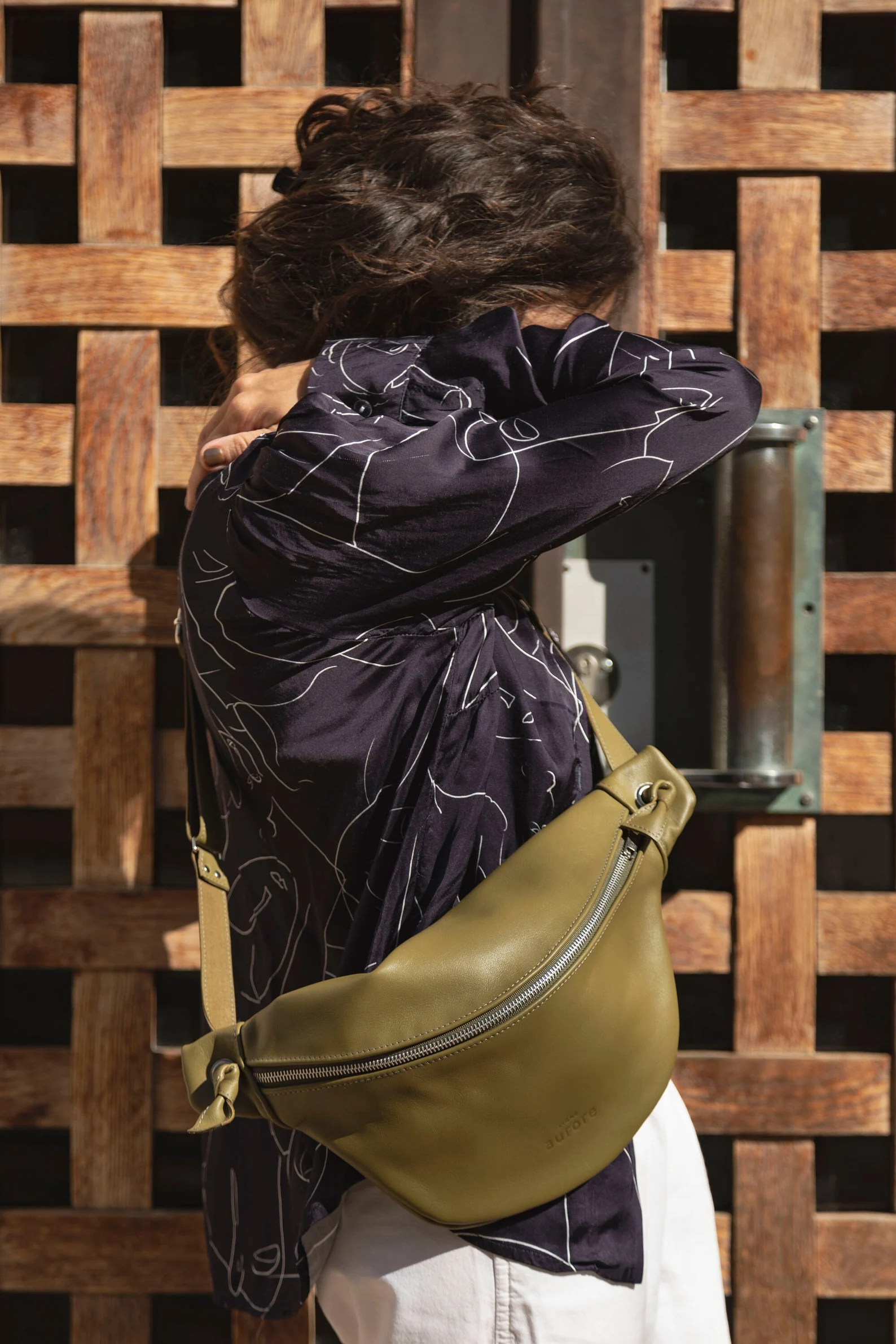 XL fanny pack, chest bag, khaki leather