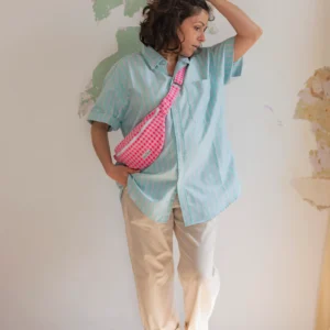 Alternative view of Fanny pack, chest bag - Neon pink gingham fabric