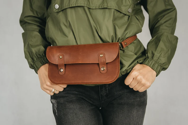 Leather Belt Bag Leather Fanny Pack Crossbody Bag - Image 2