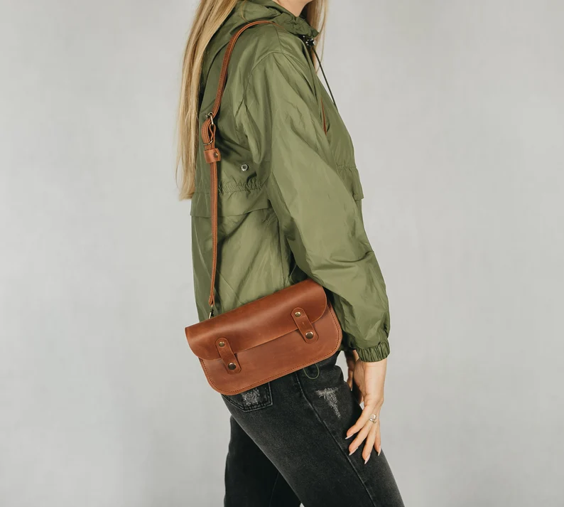Leather Belt Bag Leather Fanny Pack Crossbody Bag - Image 3