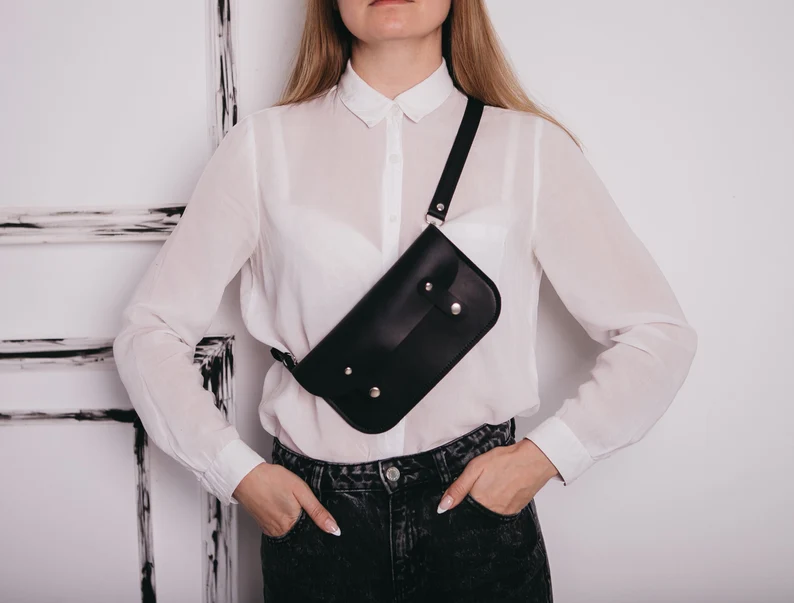 Leather Belt Bag Leather Fanny Pack Crossbody Bag - Image 9