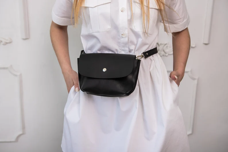 Leather Belt Bag Leather Fanny Pack Crossbody Bag Women Shoulder Bag - Image 7