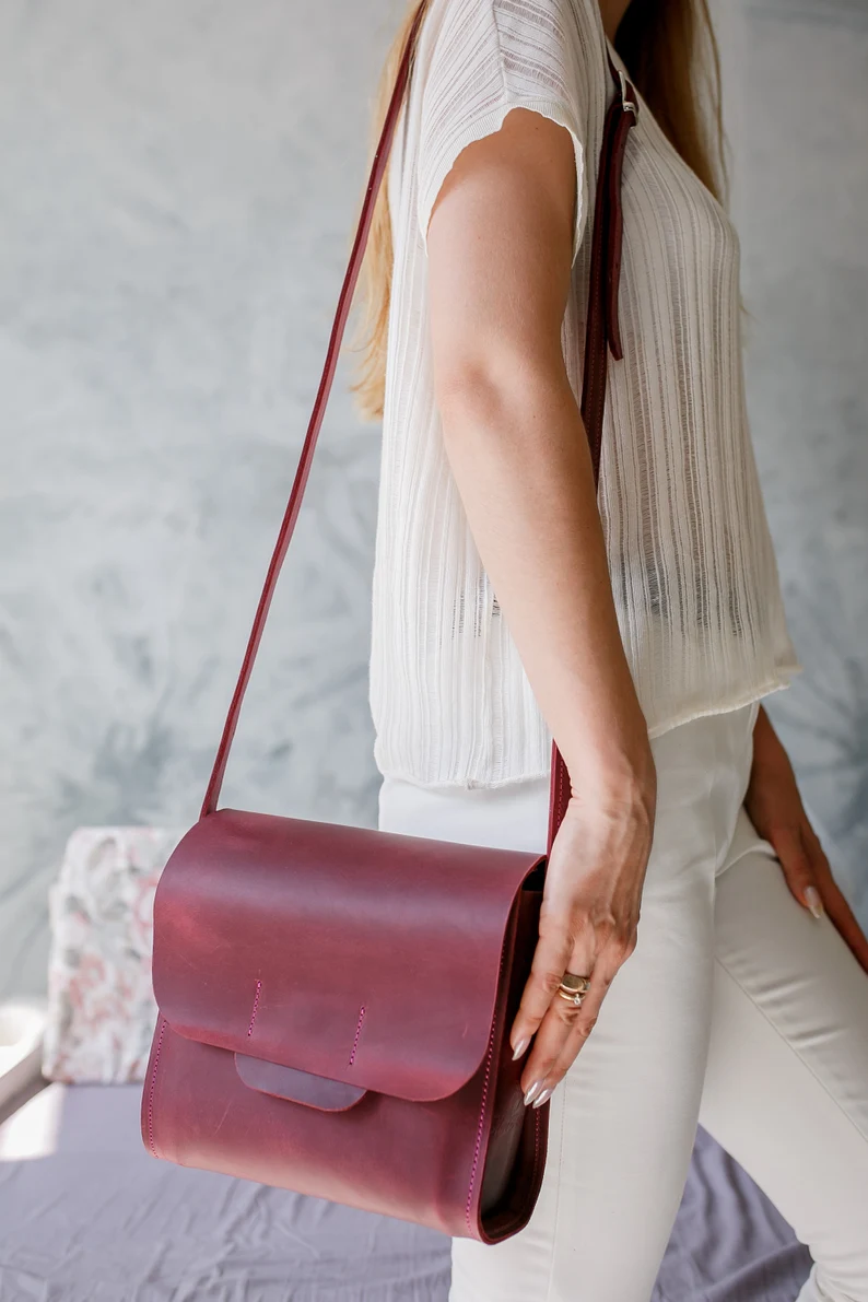 Purple Leather Crossbody Bag Women Shoulder Bag Mini Bag - Image 9