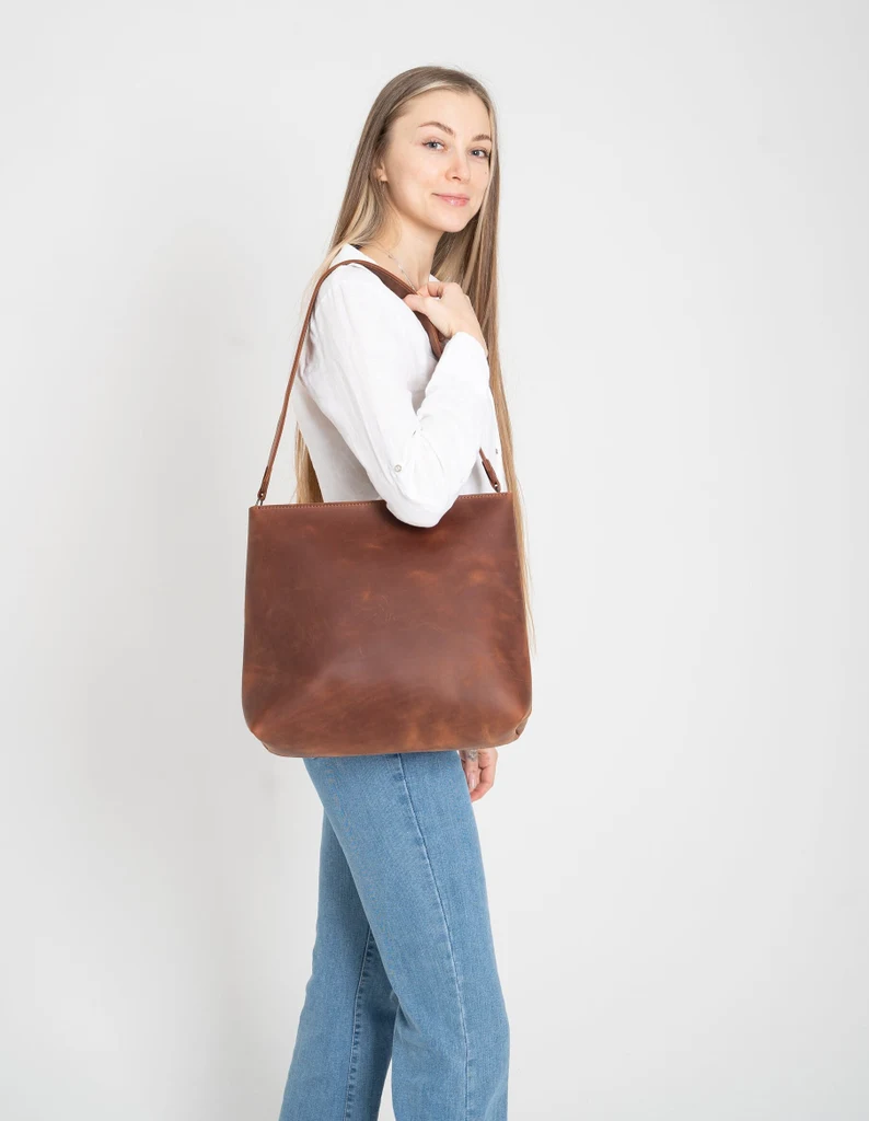 Leather Tote Bag for Women, Leather Shoulder Bag, Handmade Leather Tote - Image 7