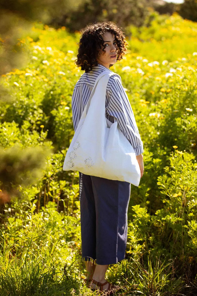 Marthe tote bag - vintage openwork fabric - Image 6