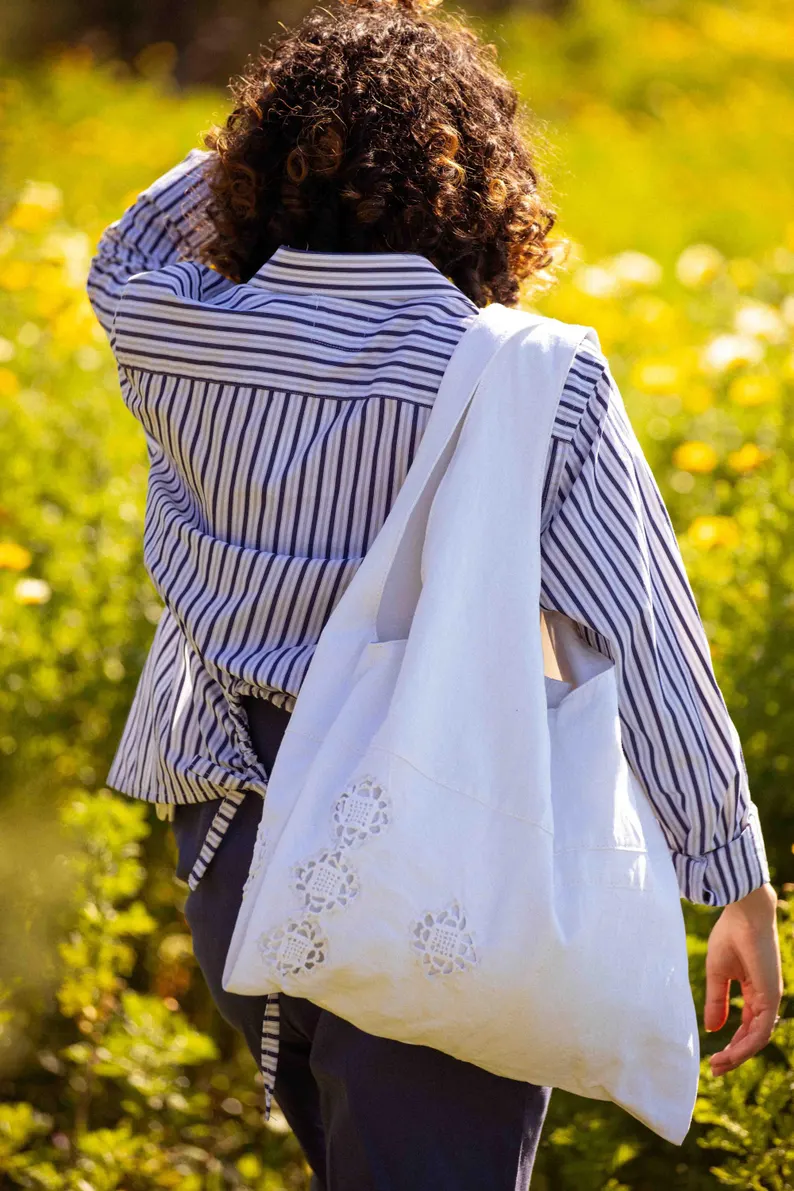 Marthe tote bag - vintage openwork fabric