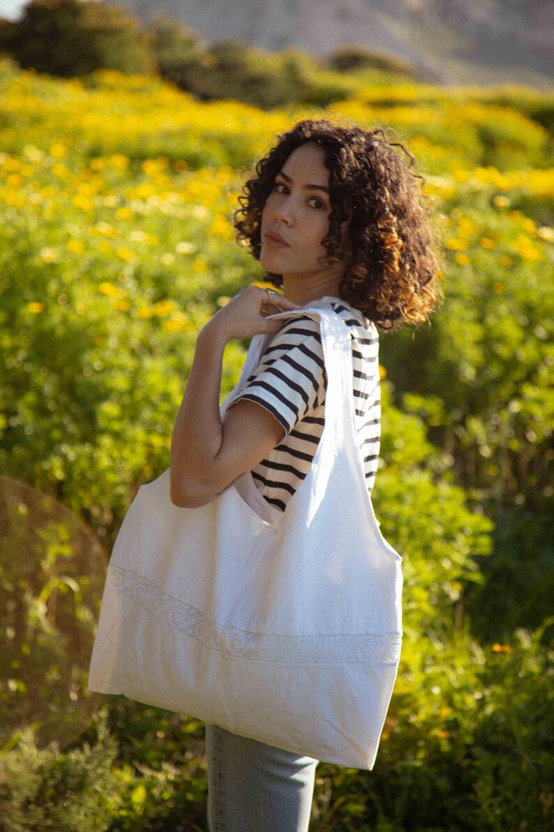 Marthe tote bag - vintage openwork fabric - Image 5