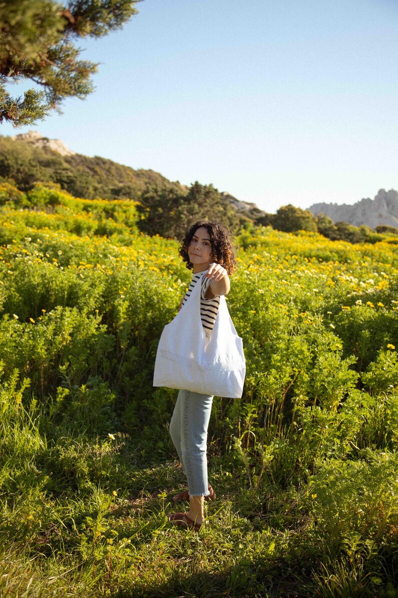 Marthe tote bag - vintage openwork fabric - Image 7