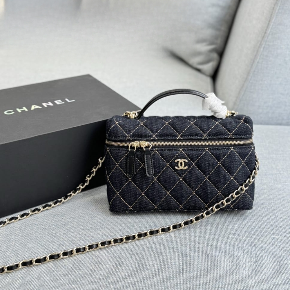 Chanel Classic Vanity with Chain Gold Metal Denim Dark Blue 19cm AP4385 B23492 U7663 - Image 2