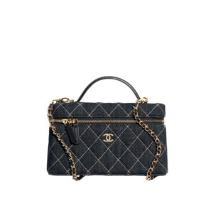 Chanel Classic Vanity with Chain Gold Metal Denim Dark Blue 19cm AP4385 B23492 U7663
